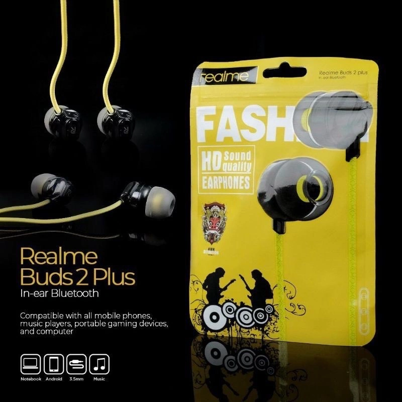 Realme Buds 2 Plus Mic Wired Earphone New HEADSET SUPER BASS HF/HEADSET REALME BUDS 2 PLUS MIC PACKING PLASTIK