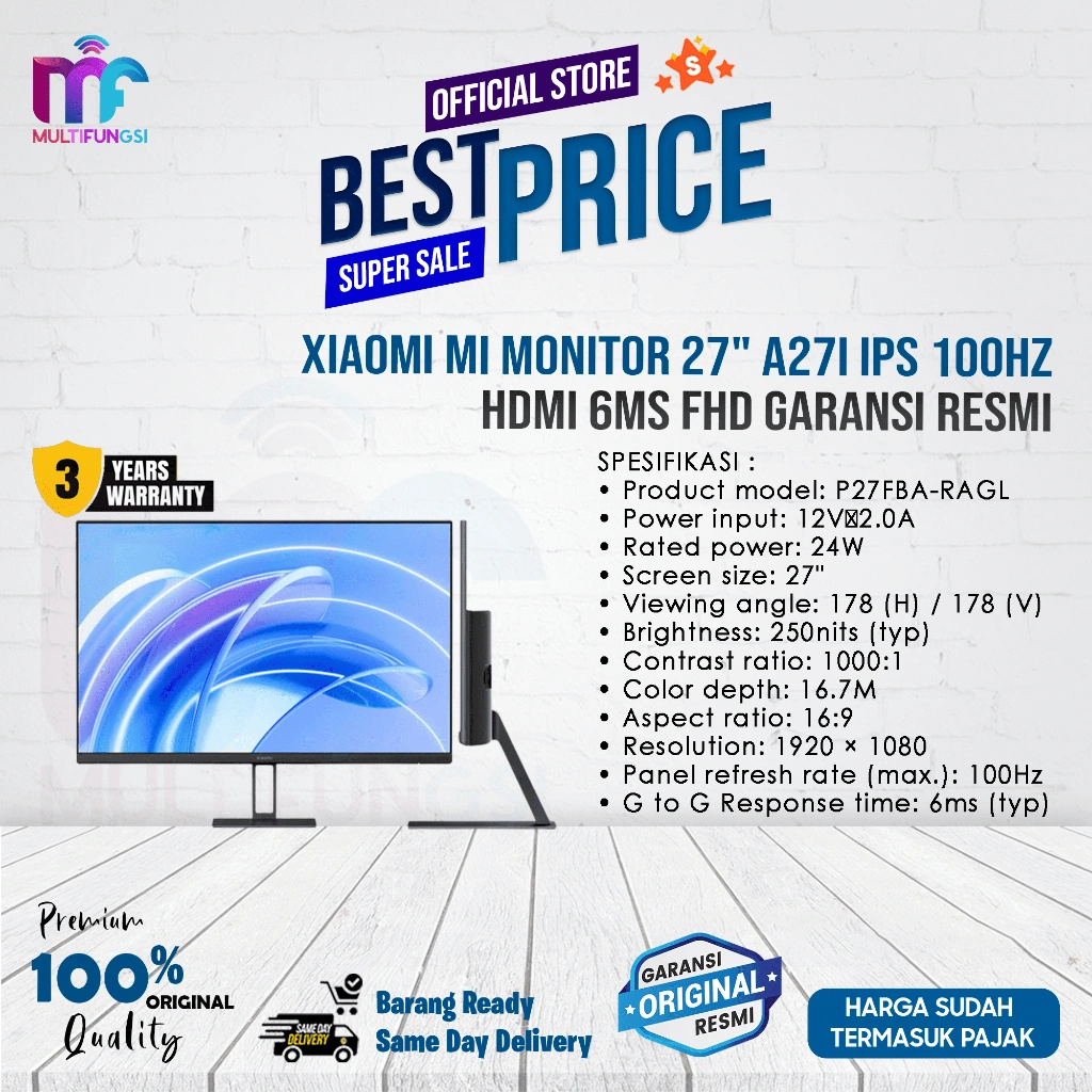 Xiaomi Mi Monitor 27" A27i IPS 100Hz FHD HDMI 6Ms 1080p Garansi Resmi