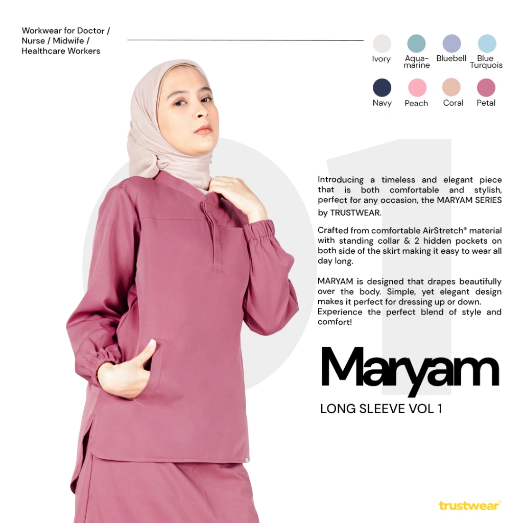 [Scrubs Maryam] Doctor's Scrub/Set Baju Rok Jaga OKA OK Perawat/Dokter Lengan Panjang I