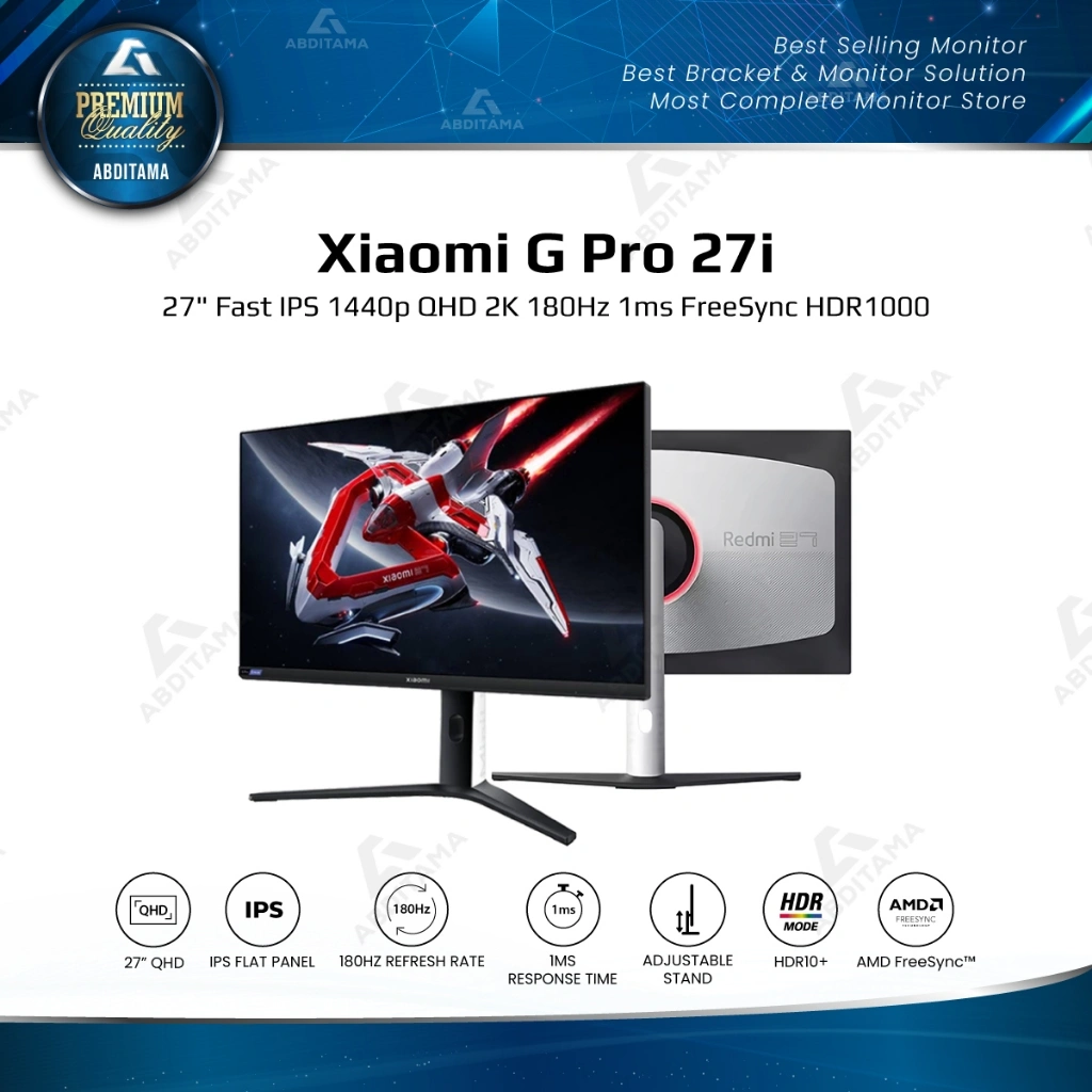 Monitor Mini LED Xiaomi G Pro 27i 27" Fast IPS 1440p QHD 2K 180Hz 1ms HDMI 2.0x2 DP 1.4x2 FreeSync Quantum Dots 1000Nits 1152 zone HDR1000 Full Ergonomic Stand 99% DCI-P3 RGB ambient light Comfortable low blue light