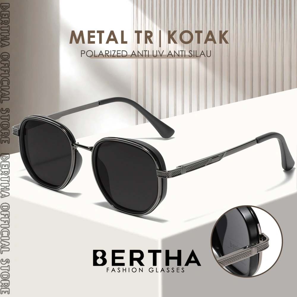 Bertha Kacamata Sunglasses Polarized Style Kotak Bahan TR90+Metal Kokoh Fashion Pria Dan Wanita TerBaru 6015 6018 6014