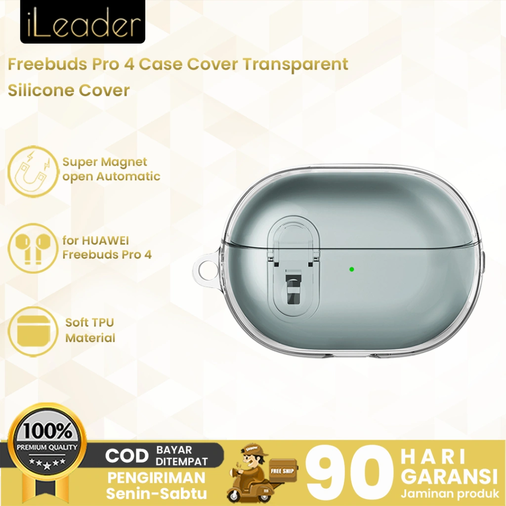 iLeader Freebuds Pro 4 Case with Switch Function Shockproof Cover Transparent TPU for Huawei Freebuds Pro 4 Precision Fit Anti-Slip