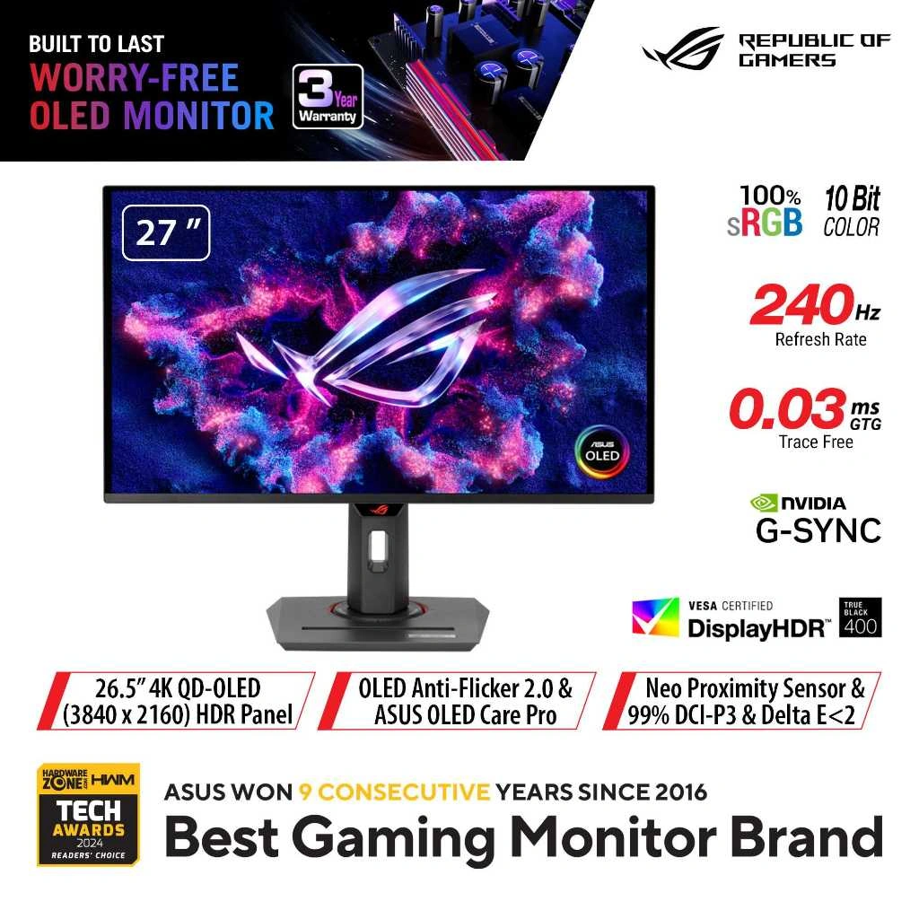 ASUS ROG Strix OLED XG27UCDMG 27" 4K QD-OLED, 240Hz, 0.03ms Gaming Monitor