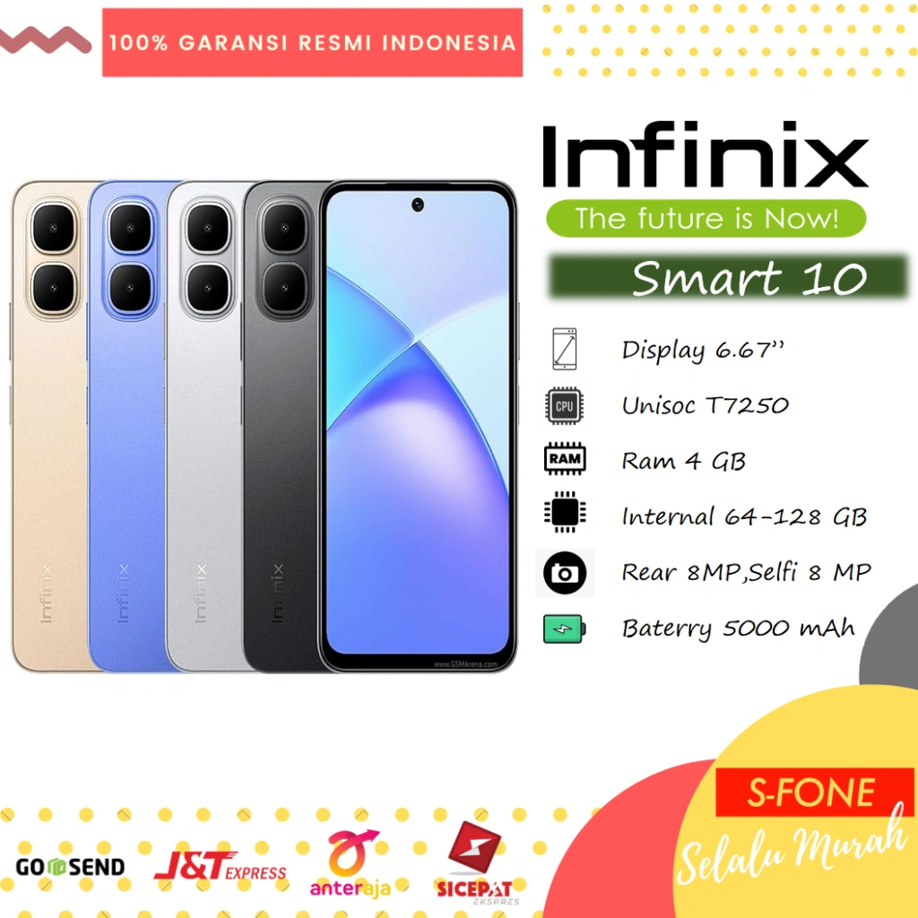Infinix Smart 10 4/64 GB - 4/128 GB Unisoc T7250 Layar 6.67"