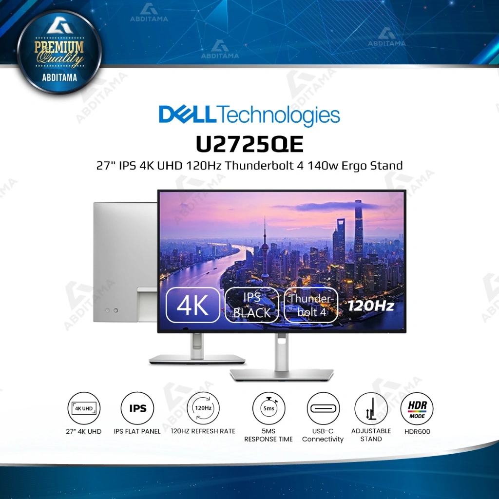 DELL UltraSharp U2725QE 27" IPS 4K 2160p 120Hz 5ms 99%DCI-P3 HDMIx1 DPx2 USB-C 140w RJ45 HDR600 Ergo