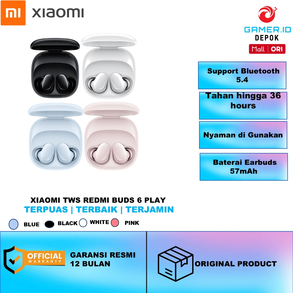 NEW Xiaomi Redmi Buds 6 Play TWS | Bluetooth 5.4 | Up to 36 Hours Battery Life
