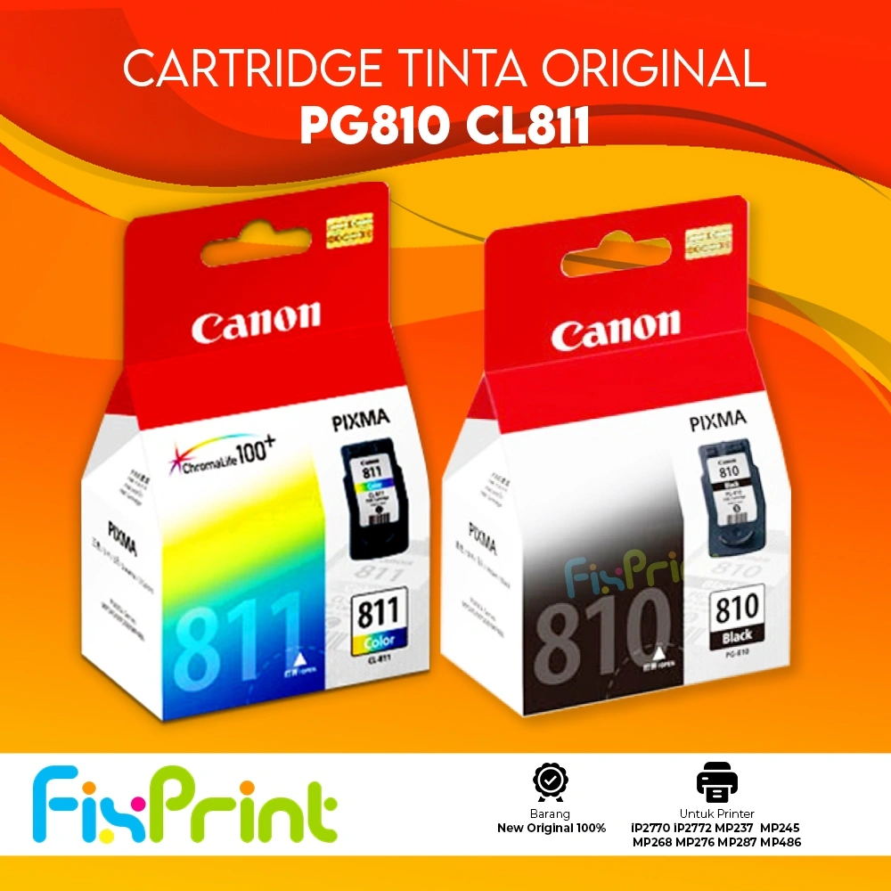 Cartridge Canon PG 810 PG810 PG-810 CL 811 CL811 CL-811 Black Color Hitam Warna New Ori Printer IP2770 MP237 MP245 MP258 MP276 MP287 MP497 Black Hitam Support Print Printer ip2770 mp287 Original BOX Ori Datascript