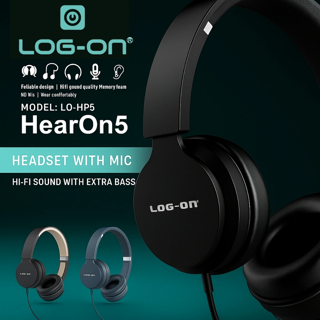 Headphone Bando Log On HP05 Musik HIFI With Mic Foldable / Gaming / HF / Earphone - 1 Tahun Garansi