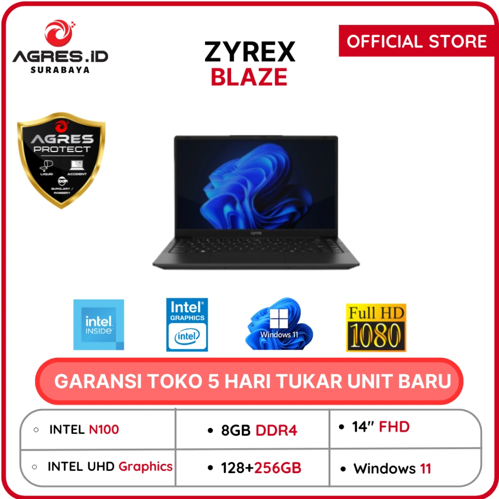 ZYREX ULTRA INTEL N100 8gb 128+256gb 14.0FHD Backlit Windows 11
