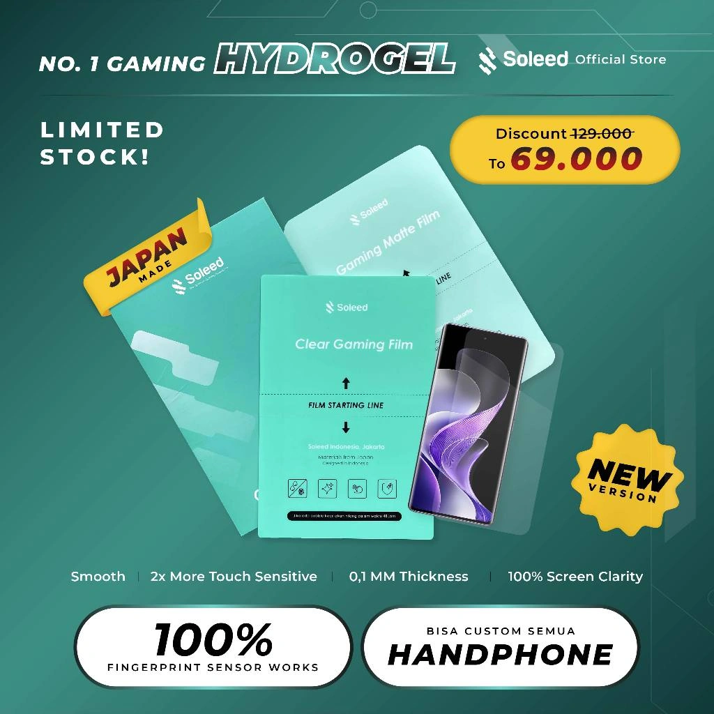 SOLEED - Vivo Iqoo Smartphone Series | Anti Gores Hydrogel Gaming - Not Tempered Glass | V30 Y22 Y36 Y16 Y17S Y36 V29E Y27 Y02T X100 Y03 T1 5G Y33S Y33T V40 Y03T 11 12 Z7X Pro Z7 Z9 | Screen Protector HydroGuard Oleophobic Hydrophobic Anti Spy Privacy