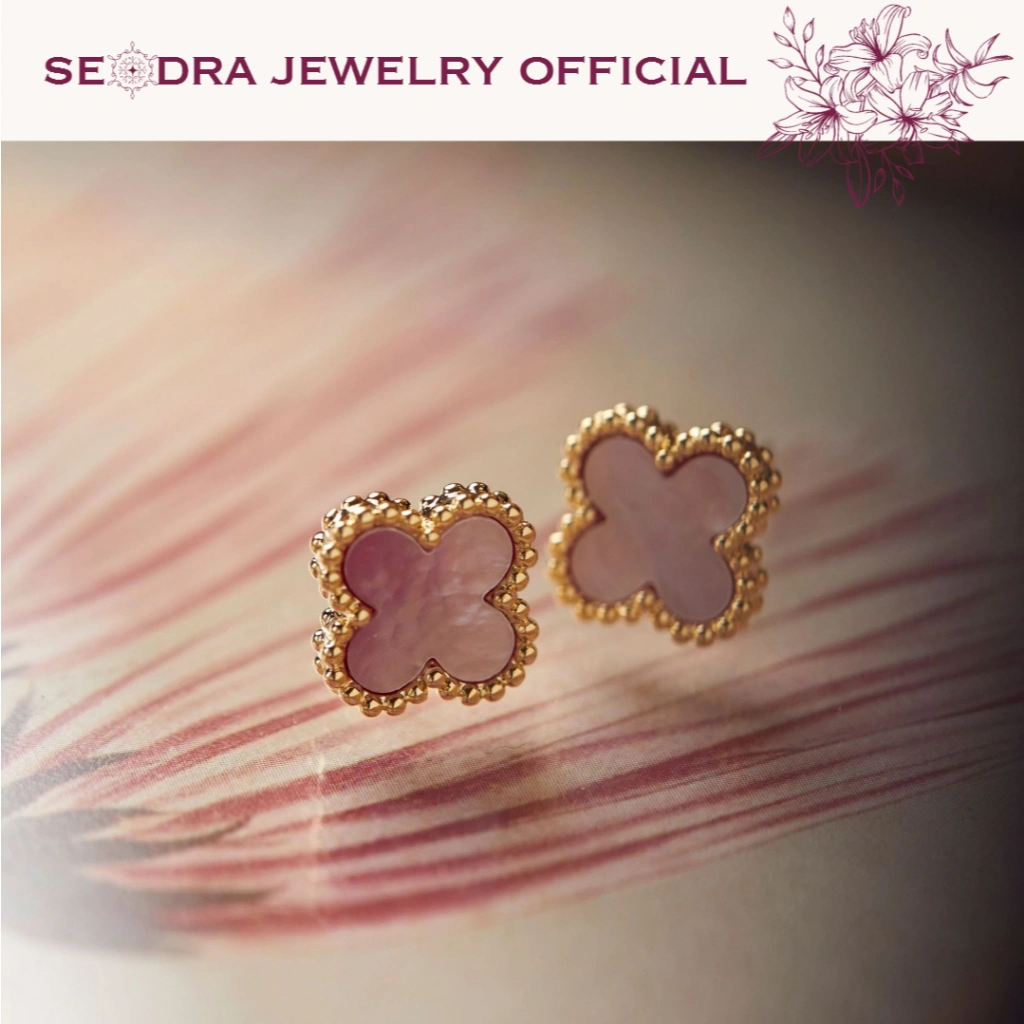 SEODRA • Hera Earings Anting Clover 18K Gold Plated • Perhiasan Anting Tusuk Clover Bunga VCA Clover Titanium • Perhiasan Anting Clover Bunga Titanium Stainless Steel Anti Karat Simple Mewah Aesthetic Korean Style Anting Kemangi Elegan