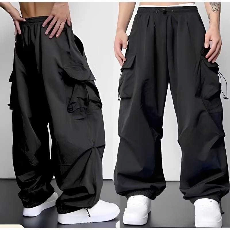 Celana Cargo Pria Panjang Model Terbaru High Waist Korean Stail Casul Tali Serut Pinggang Karet (sandigo_fashion)