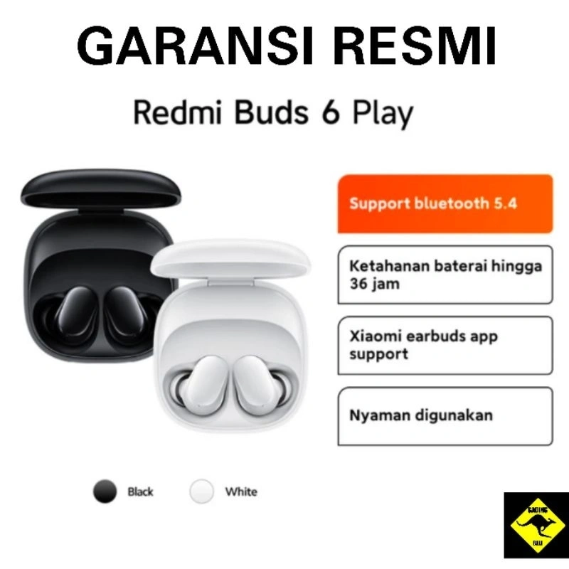 Xiaomi Redmi Buds 6 Play | Bluetooth 5.4 | Baterai Hingga 36 Jam | Xiaomi Earbuds App Support Garansi Resmi