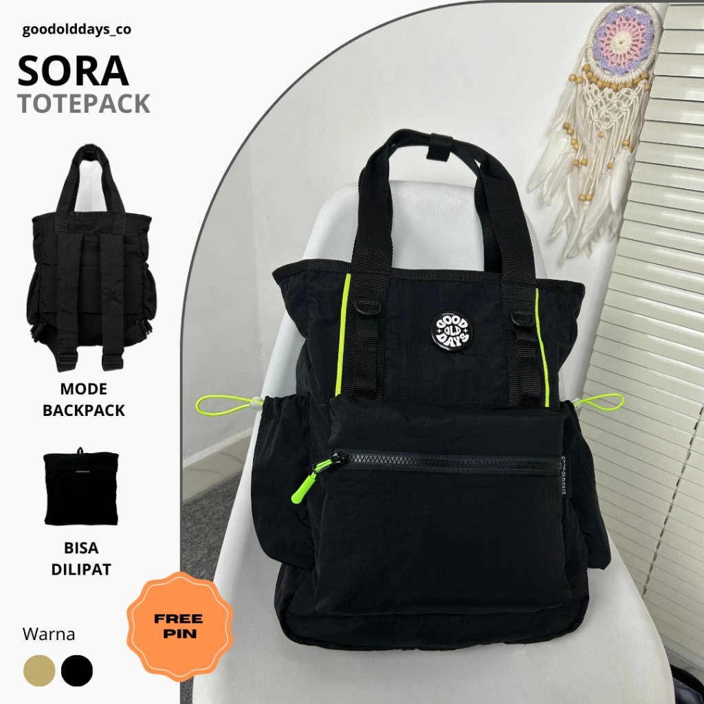 SORA goodolddays - Foldable Totepack | Totebag | Backpack | Tas Sekolah | Ransel Unisex