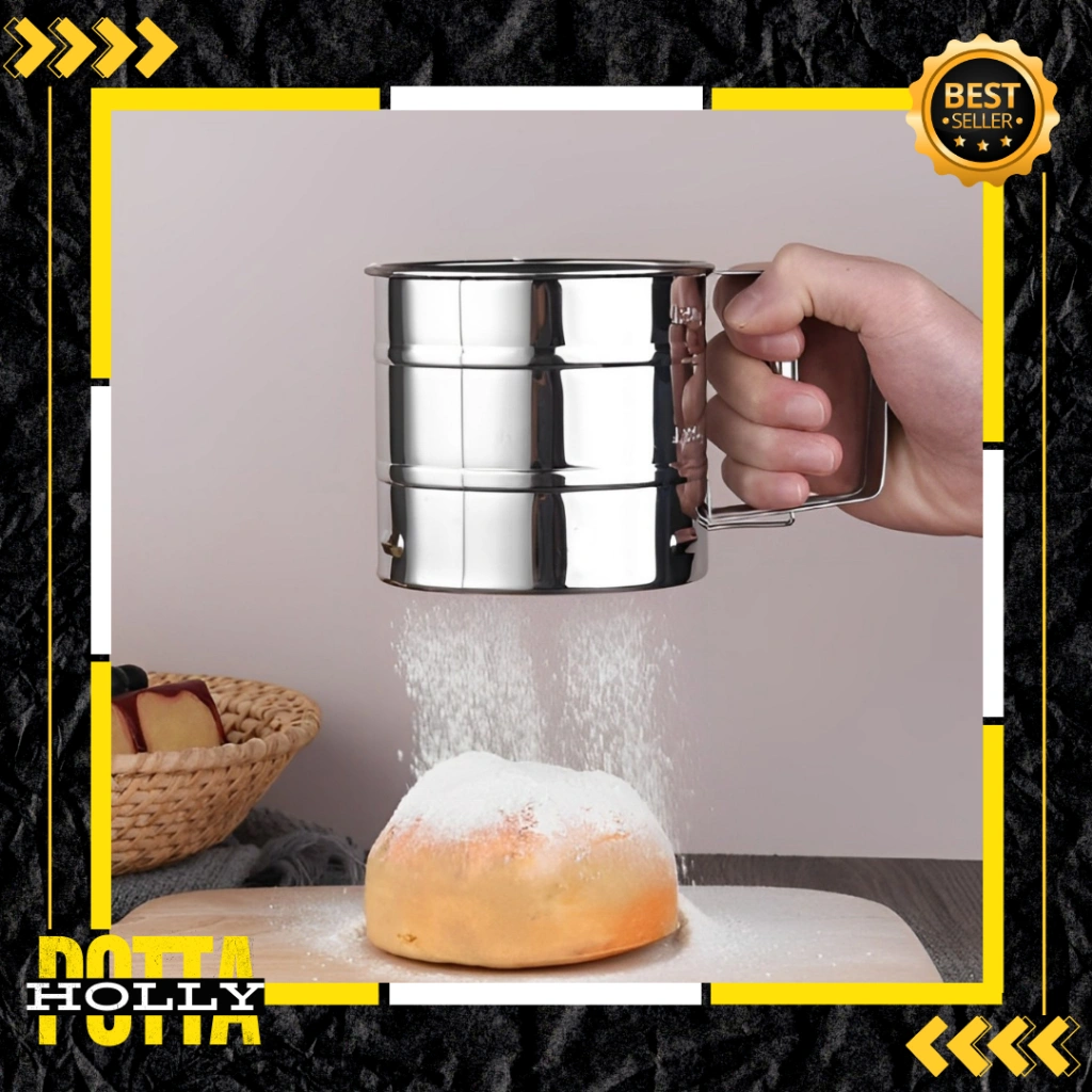 POTTAHOLLY Gelas Saringan Tepung / Saringan Pengayak Gula, Tepung, Icing Sugar / Ayakan Tepung / Ayakan Tepung Stainless Anti Karat / Pemisah Tepung Gula Sagu Otomatis