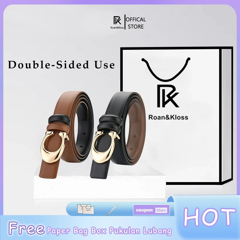 [Roan & Kloss] Ikat Pinggang Wanita Kulit Belt Wanita  Gesper Wanita Sabuk Kulit 100%Kulit Premium Gaya Bintang Sabuk Dua Nada (Free Kotak+ Kartu Garansi+Tas Jinjing)