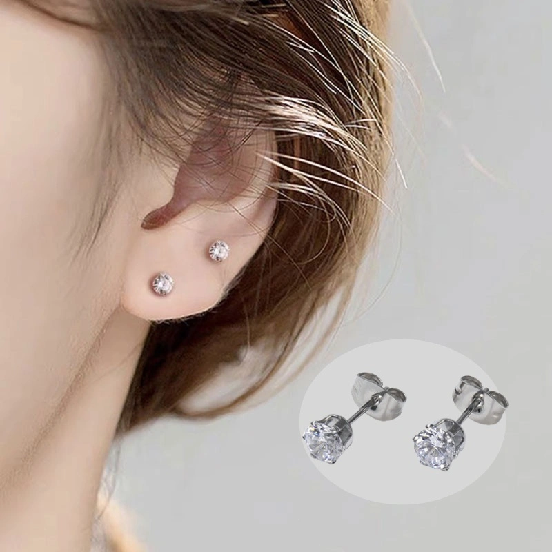 Beeggttd Perhiasan Anting Pejantan Zirkon Asli Baja Titanium Super Mengkilap Anting-Anting Pejantan Berlian Perhiasan Zircon Tusuk Anti Kara Anti Karat Anti Alergi Zirkon Mini Stainless Steel Kualitas Tinggi Aksesoris Wanita