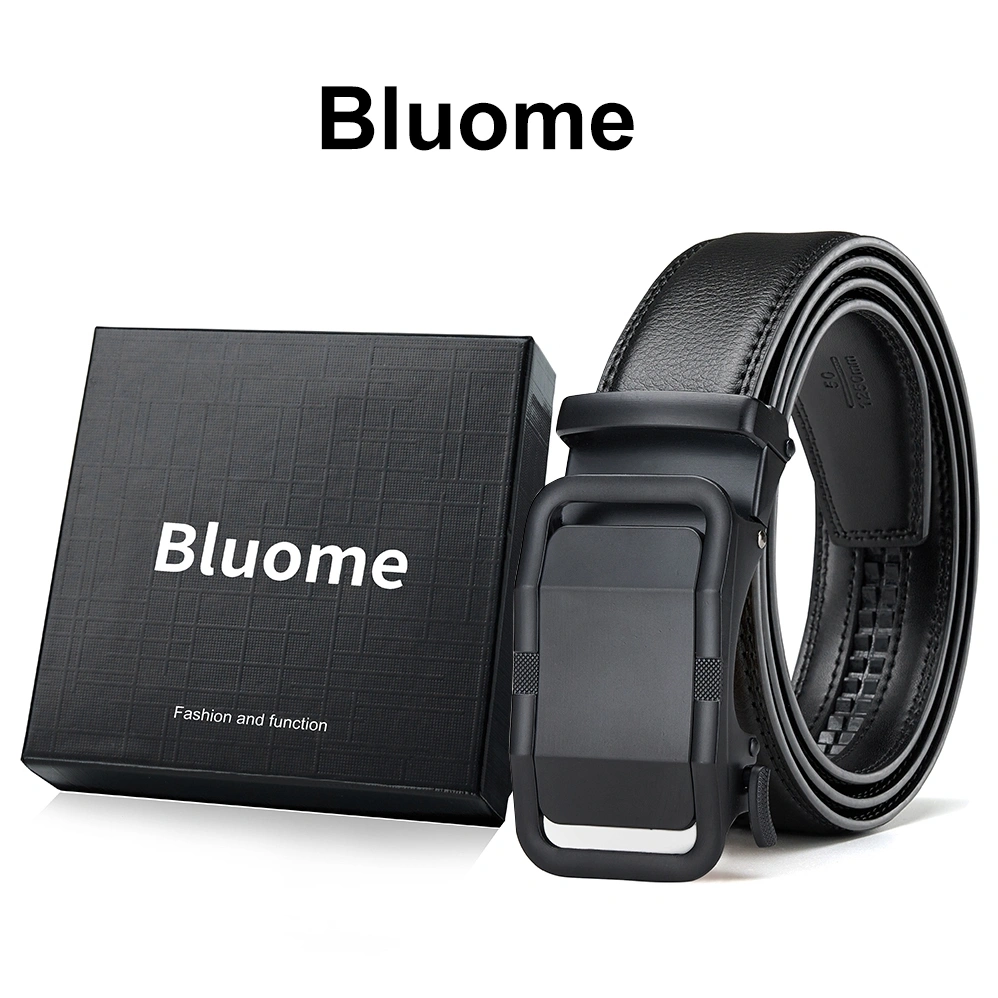 Bluome Sabuk Pria Keren Ikat Pinggang Kulit Sapi Asli Gesper Model Rel Otomatis Men Belt Fashion