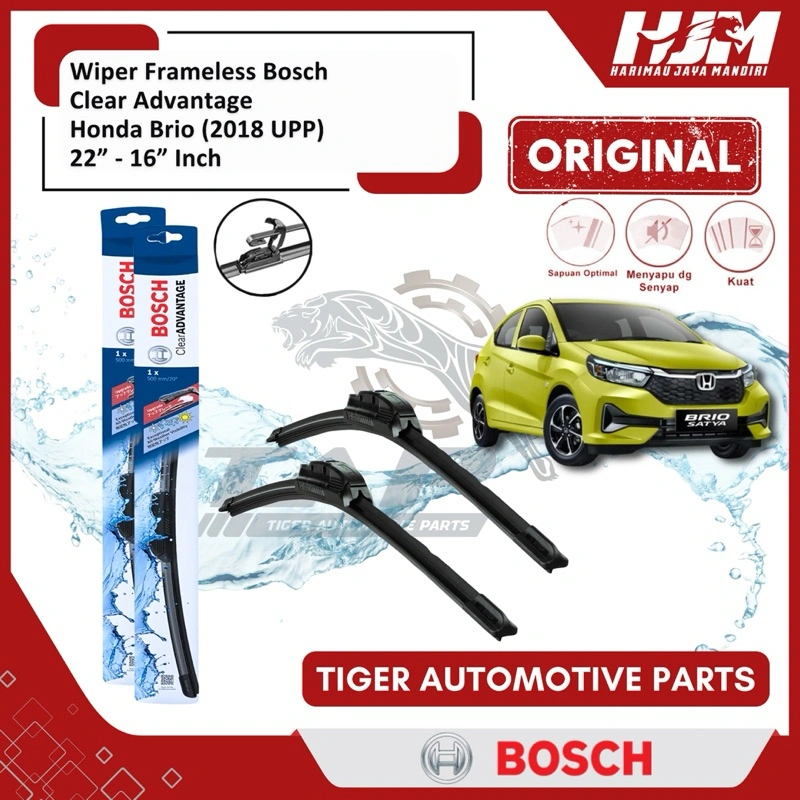Wiper Blade Frameless Bosch Clear Advantage - Karet Pembersih Kaca Mobil Honda Brio 2018 Upp 22” - 16” Original
