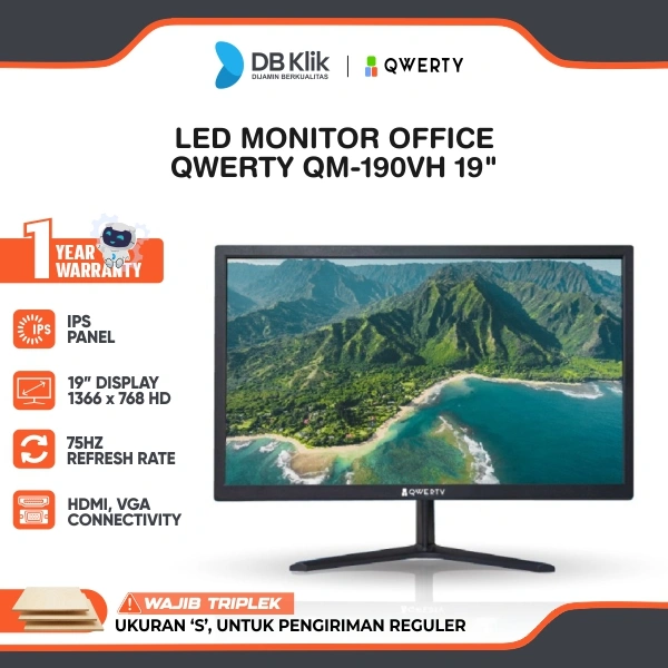 QWERTY LED Monitor Office QM-190VH 19" IPS HD 75Hz 3ms HDMI VGA