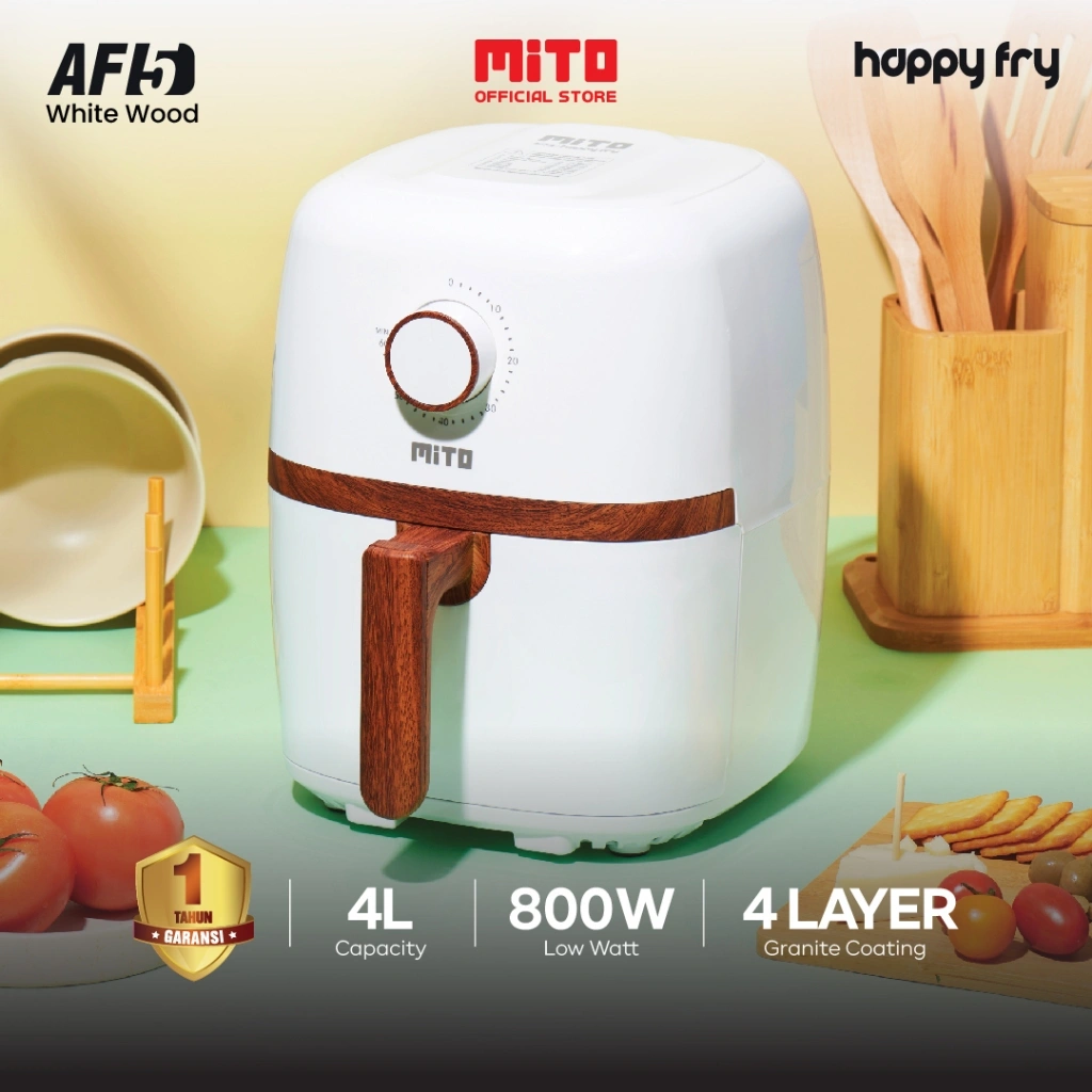 MITO Air Fryer AF5 Happy Fry 4L Manual Low Watt - Mesin Penggoreng Tanpa Minyak - Garansi Resmi Original