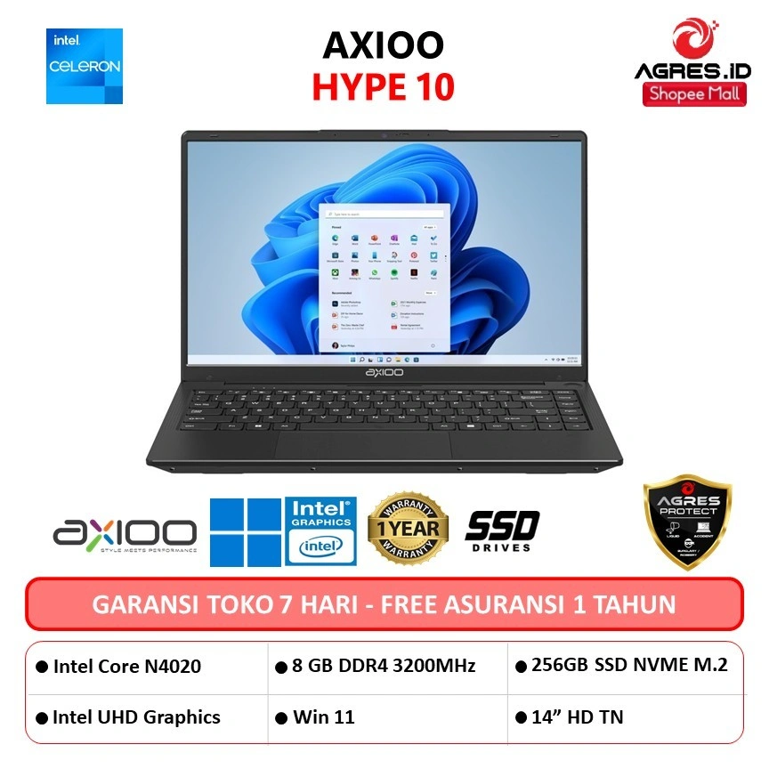 LAPTOP AXIOO HYPE 10/ HYPE X CORE  N4020 8GB 256GB SSD W11 14.0