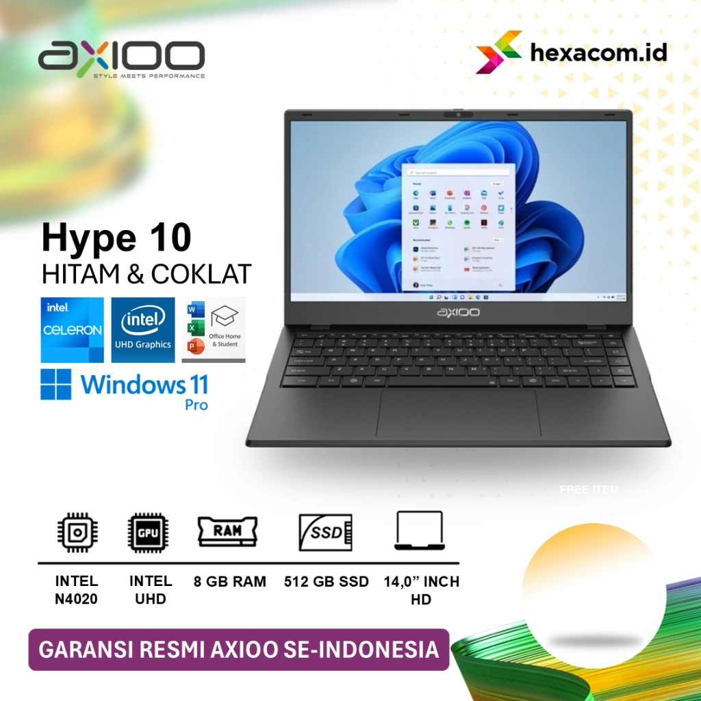 Laptop Axioo Hype 10 N4020 8GB 512GB Windows 11 Pro 14.0 inch