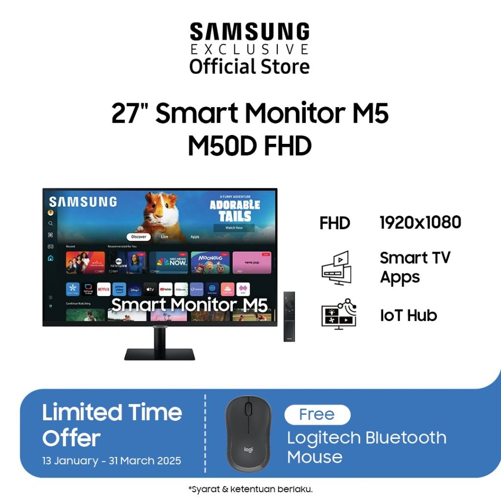 Samsung Smart Monitor M5 27" M50D VA 60Hz FHD Speaker | LS27DM500EEXXD