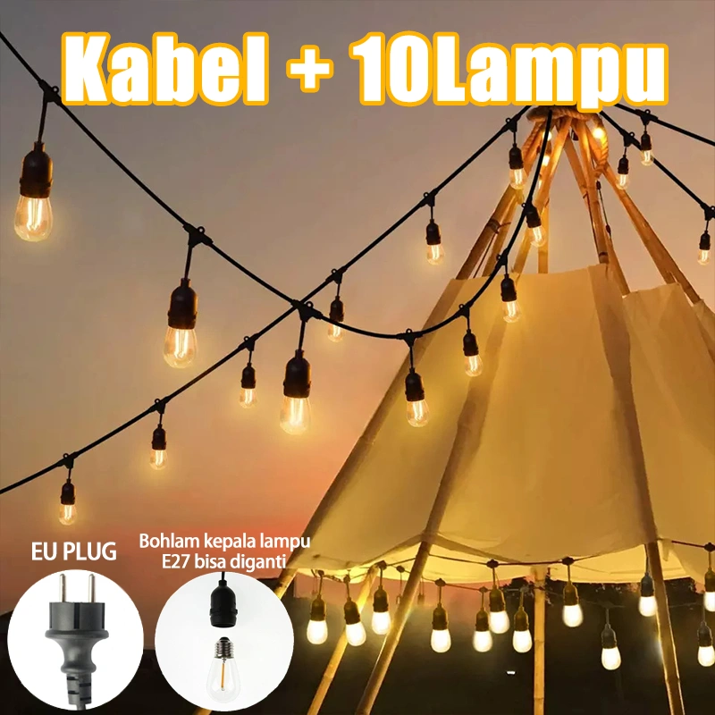 【Lampu + Kabel 1 Set】Anbolt Lampu Hias 10LED E27 Bola Lampu Cafe Dekorasi Lampu Taman Lampu Gantung Outdoor Waterproof with EU Plug (Dapat dihubungkan)