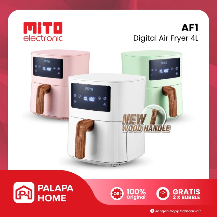 Mito Digital Air Fryer AF1 4 Liter Low Watt Wood Handle Kayu | Mitochiba AF 1 Touch Screen Frayer