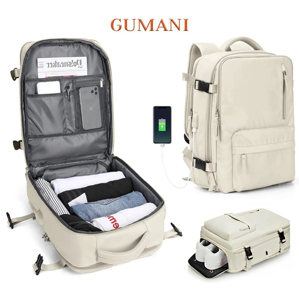 GUMANI Tas Ransel Traveling Wanita/Pria Multifungsi Kapasitas Besar Dengan Ruang Sepatu Terpisah 45L