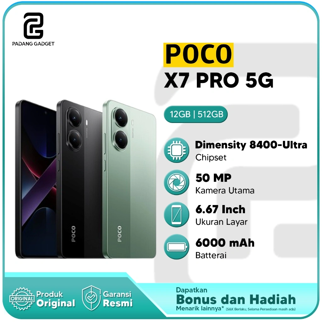 Poco X7 Pro 5G 12+12/512GB Hp Gaming Flagship Android Smartphone Original Garansi Resmi
