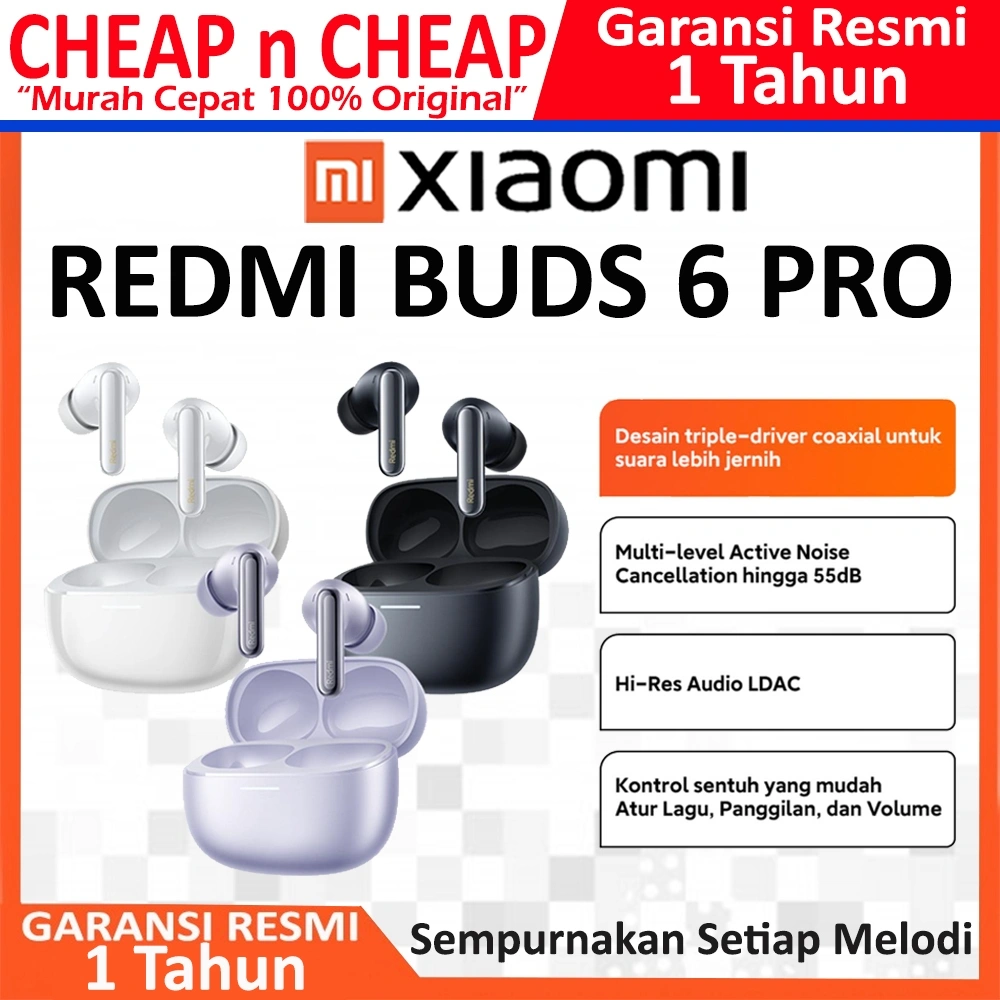 Xiaomi Redmi Buds 6 PRO dual-driver suara berkualitas - Earbuds TWS Earphone Bluetooth Headset