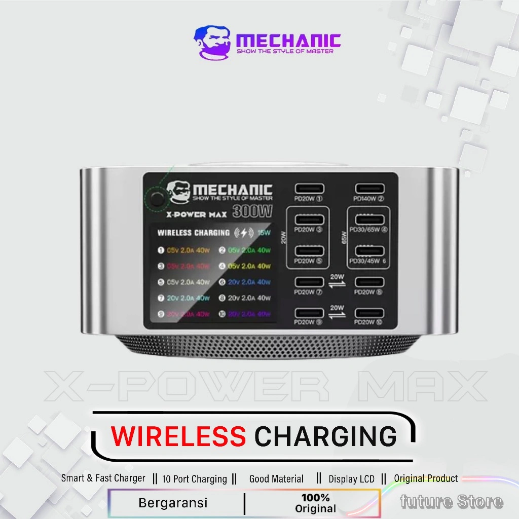 Mechanic Charger X Power MAX- Wireless Charger Iphone Android Multiport Traveling Traveller Kemah Camping - Charger Desktop Turnamen Offline PUBG ML CODM Valorant - Desktop Charger Liburan Staycation Vacation - Dekstop Charger Laptop Macbook HP