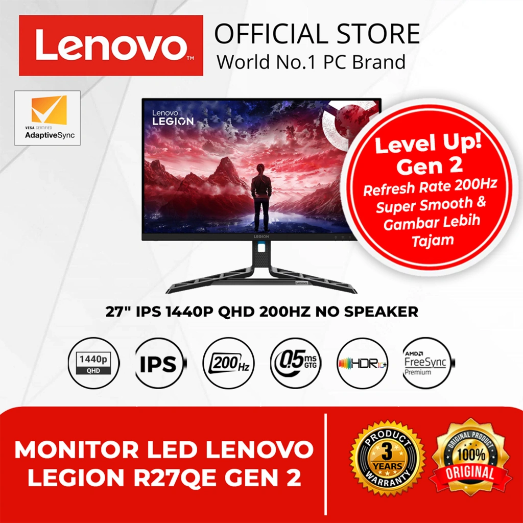 MONITOR LED LENOVO LEGION R27QE GEN 2 27" IPS 1440P QHD 200HZ NO SPEAKER