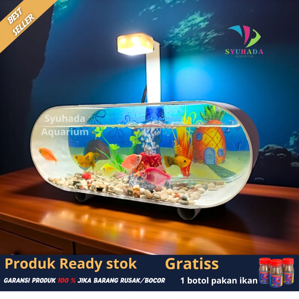 [COD] 1 SET AQUARIUM MINI PVC PLUS POMPA AERATOR DAN LAMPU LED AKUARIUM CUPANG GUPPY DEKORASI AQUARIUM MINIMALIS (MO1)