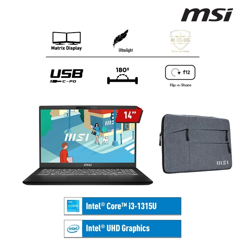 MSI Modern 14 C13M 1468 i3 1315U RAM 8GB 512GB SSD 14" FHD IPS W11 RESMI