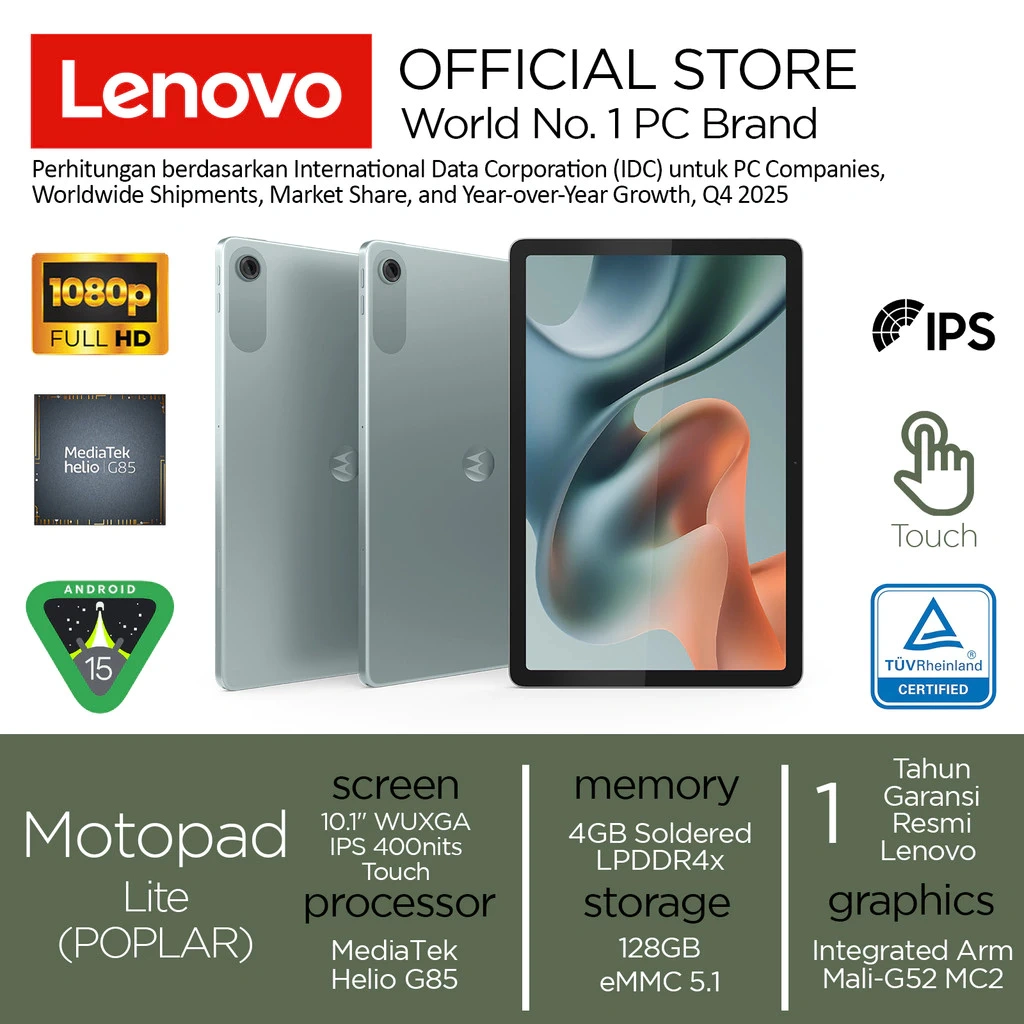 Lenovo Motopad Lite POPLAR Helio G85 128GB 4GB WUXGA IPS Touchscreen / ZAGK0000ID