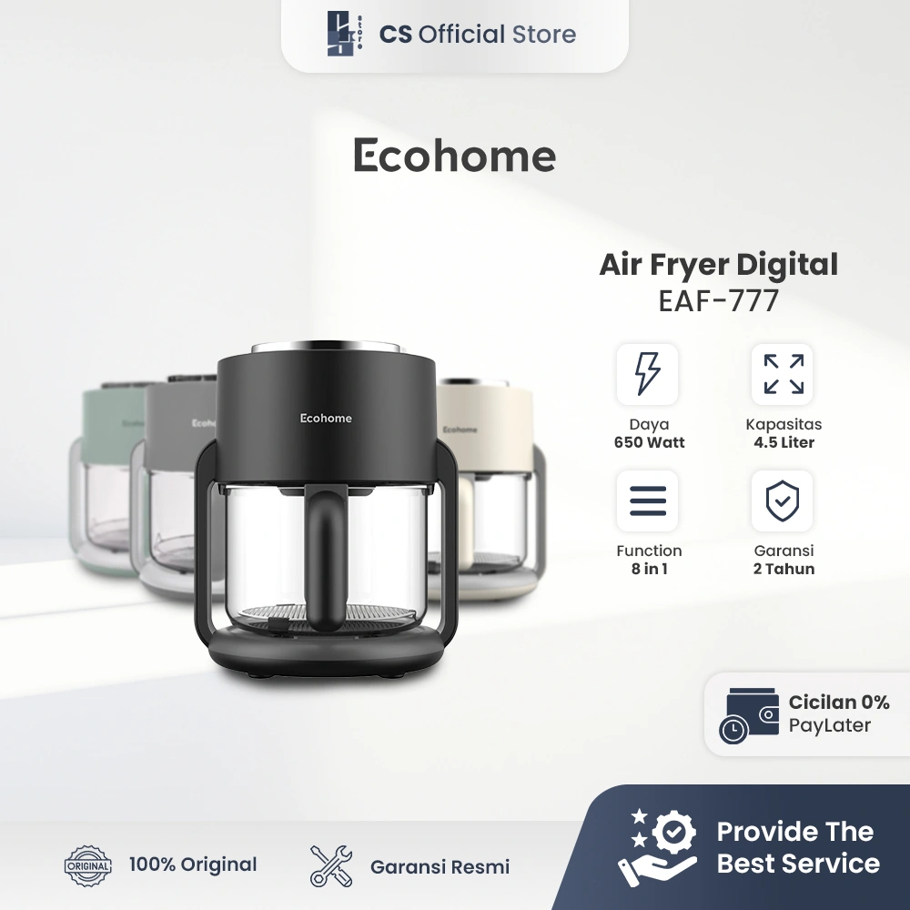 ECOHOME Air Fryer & Dehydrator 8 in 1 Function EAF-777 4.5L Capacity with Panoramic Glass 360° View