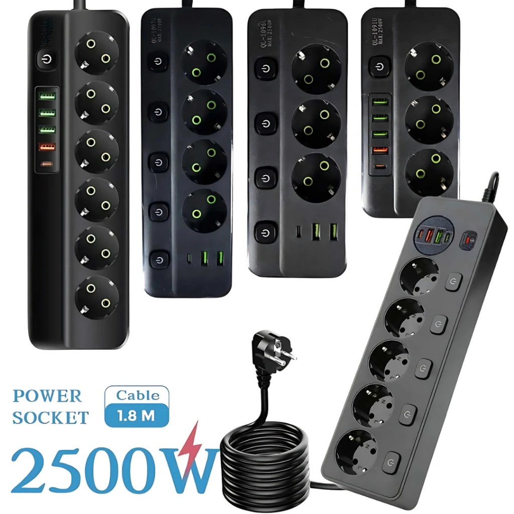 Smart Stop Kontak Power Strip - Colokan Listrik Dengan Charger Port USB Type C EU Plug 10A 110-250V 2500W - 3250W 3 4 6 8 10 Lubang Steker Saklar