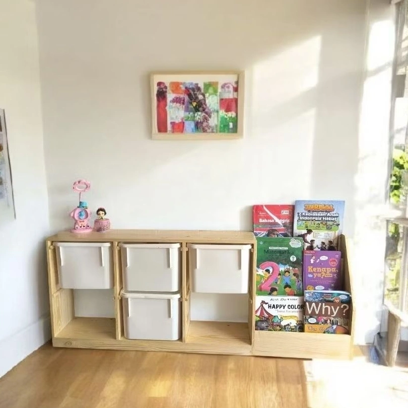 Rak Kayu Solid Rak Buku Mainan Anak Mini Trofast 6 Box Storage