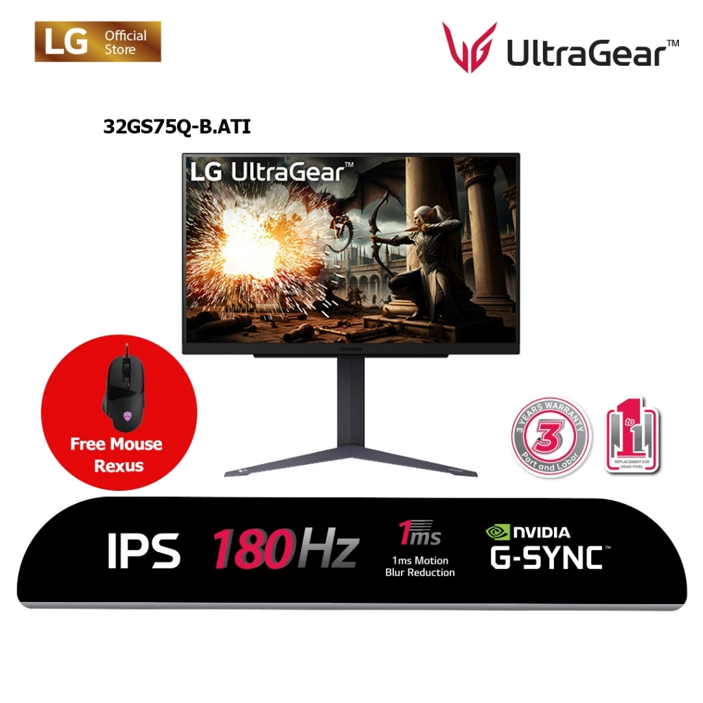 (Free Mouse) LG UltraGear 32GS75Q-B 32" QHD IPS Gaming Monitor 1ms 200Hz (OC) sRGB 99%