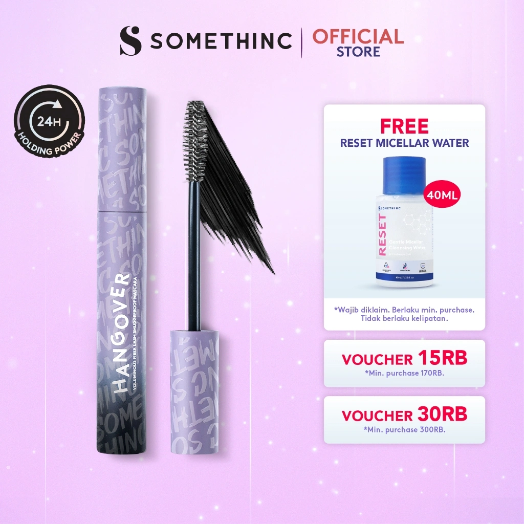 SOMETHINC MAKEUP Hangover Voluminous Fiber Lash Smudgeproof Mascara - Waterproof Mascara, Tahan Lama, Dengan Efek Lashlift Instan yangTahan 24 Jam | Memberikan Volume Yang Ekstra Pada Bulu Mata Tanpa Terlihat Clumpy | Waterproof, Smudgeproof, Sweatproof