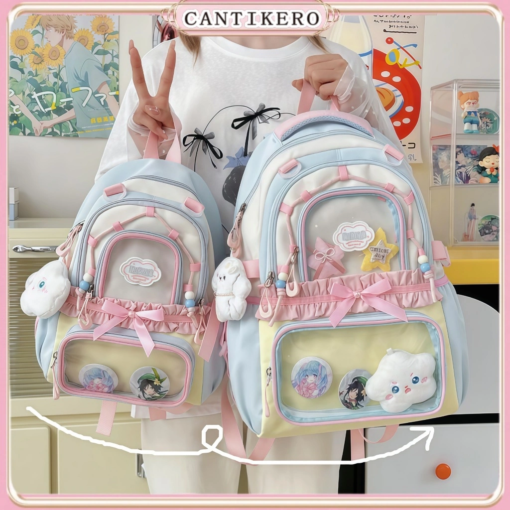 CANTIKERO Ins Tas Sekolah Korea Lucu Backpack Wanita SMA Aesthetic Tas Ransel Berkapasitas Besar Macaron Pink Korea Import Fashion 2025 Tas Sekolah Premium