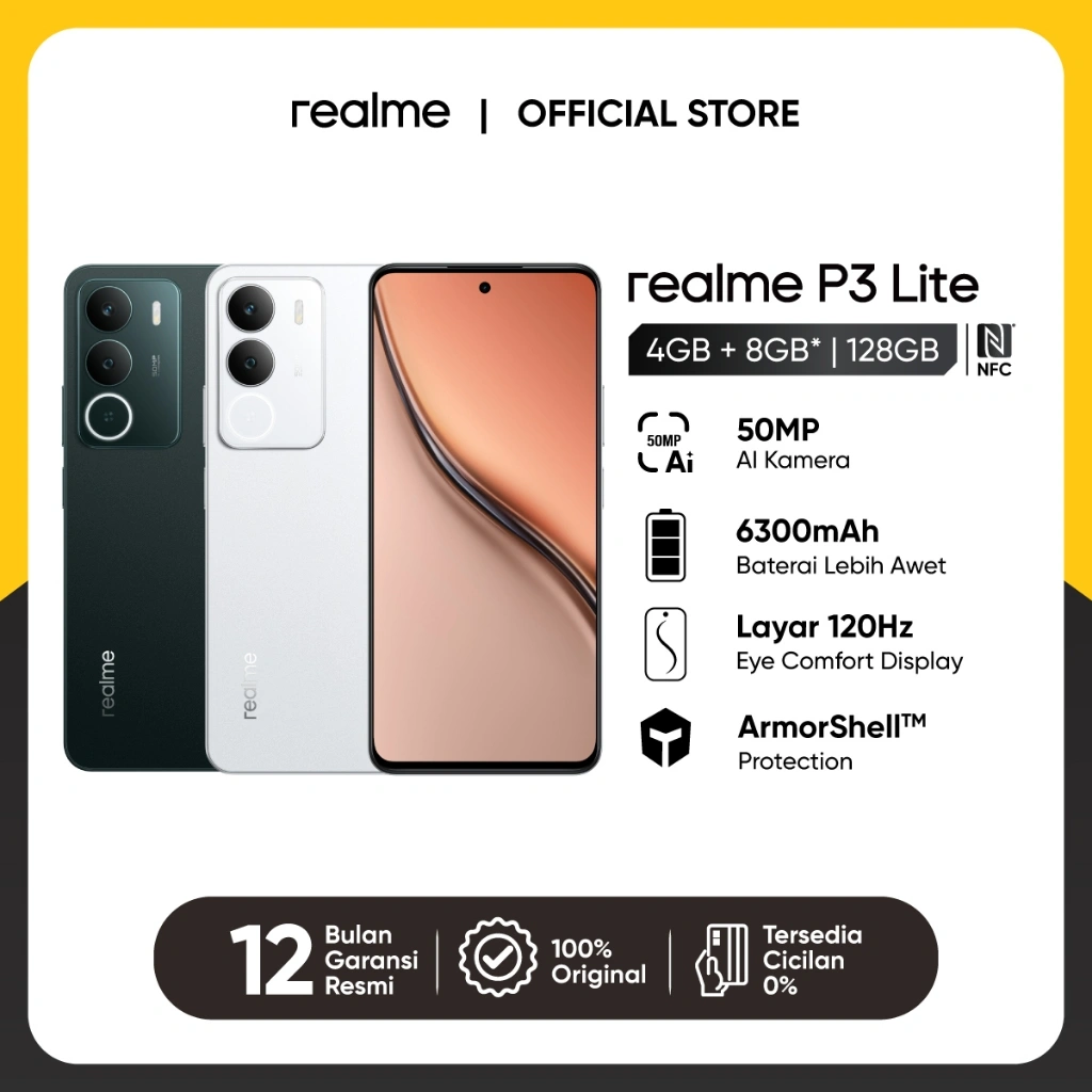 realme P3 Lite 4GB+8GB*|128GB (6300mAh Battery | Super Light and Thin 7.79mm | NFC | AI Eraser | 120Hz Eye Comfort Display)