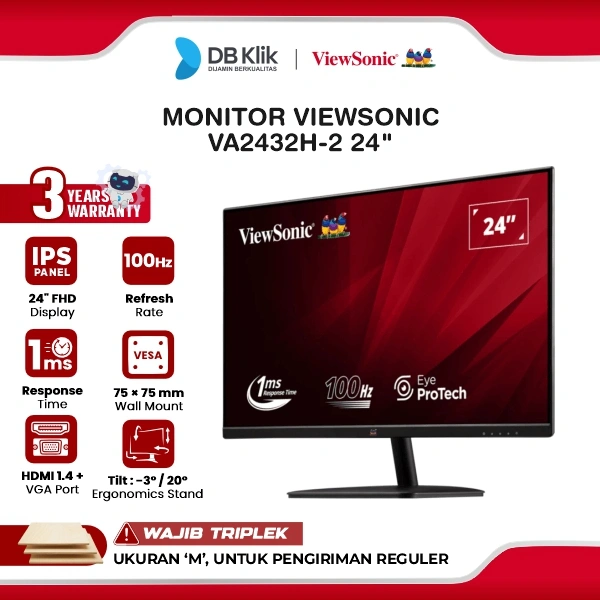 VIEWSONIC LED Monitor VA2432H-2 24" IPS FHD 100Hz 1ms HDMI VGA