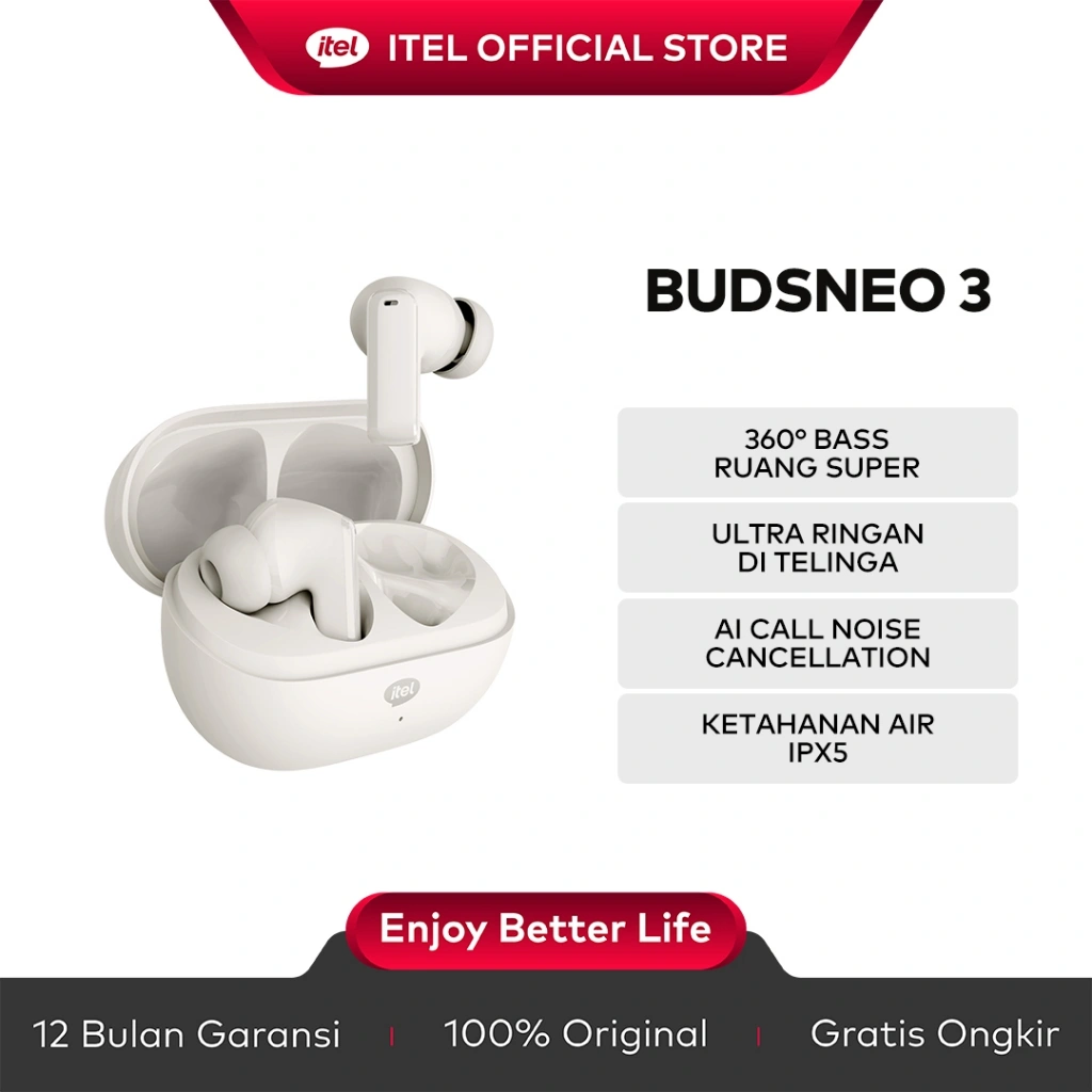 Itel Official  Earbuds BudsNeo 3 TWS True Wireless Bluetooth Earphone TWS Mini Earbuds Powerful Bass