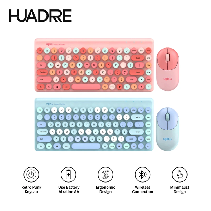 HUADRRE Rechargeable Wireless Keyboard Mouse 1 Set 1200DPl Silent Click Gaming&Kantor 86 Key Ergonomic Design Lucu Mouse Keyboard Combo