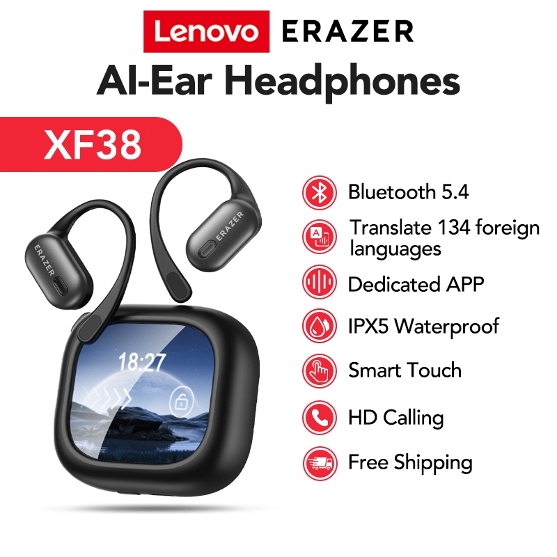 Lenovo ERAZER XF38 Headset Pintar AI Nirkabel Bluetooth V5.4 Telinga Terbuka Konduksi Tulang TWS OWS Terjemahan Pengurangan Kebisingan Earphone