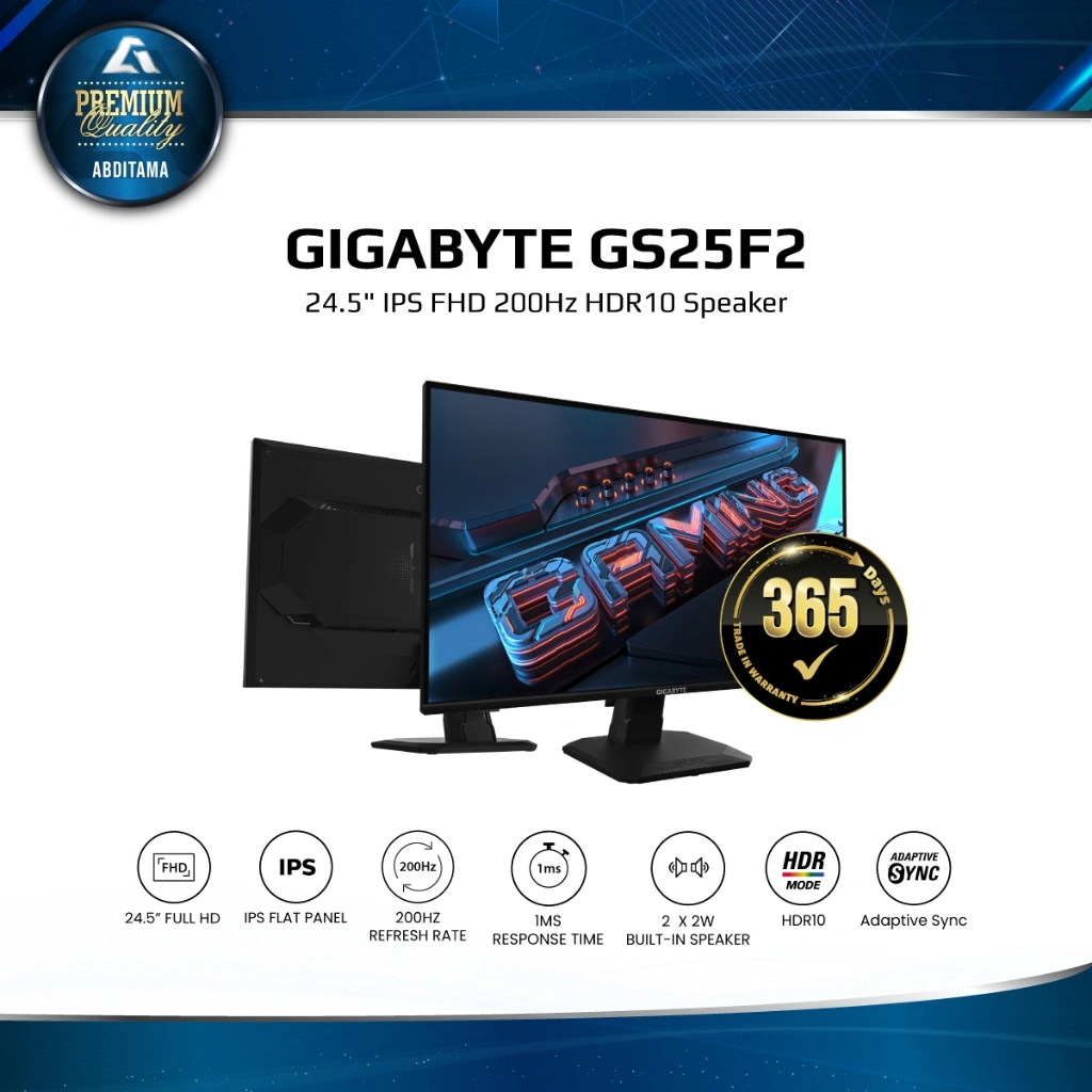 GIGABYTE GS25F2 24.5" IPS FHD 1080p 200Hz 1ms HDR10 HDMI2.0x2 DP1.4x1 Speaker FreeSync